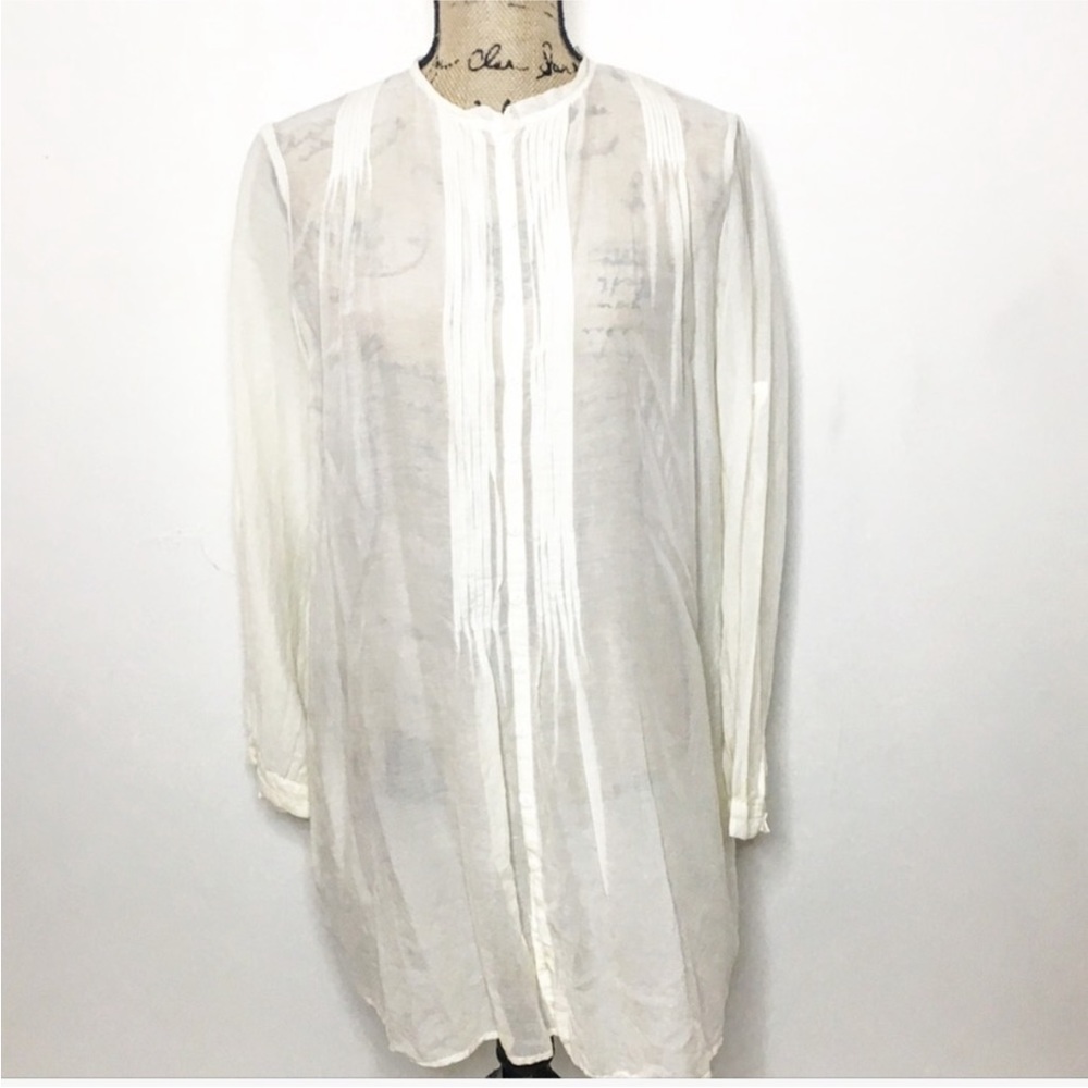 Johnny Was Cream Long Sleeve Cotton Silk Tunic XS Oversized